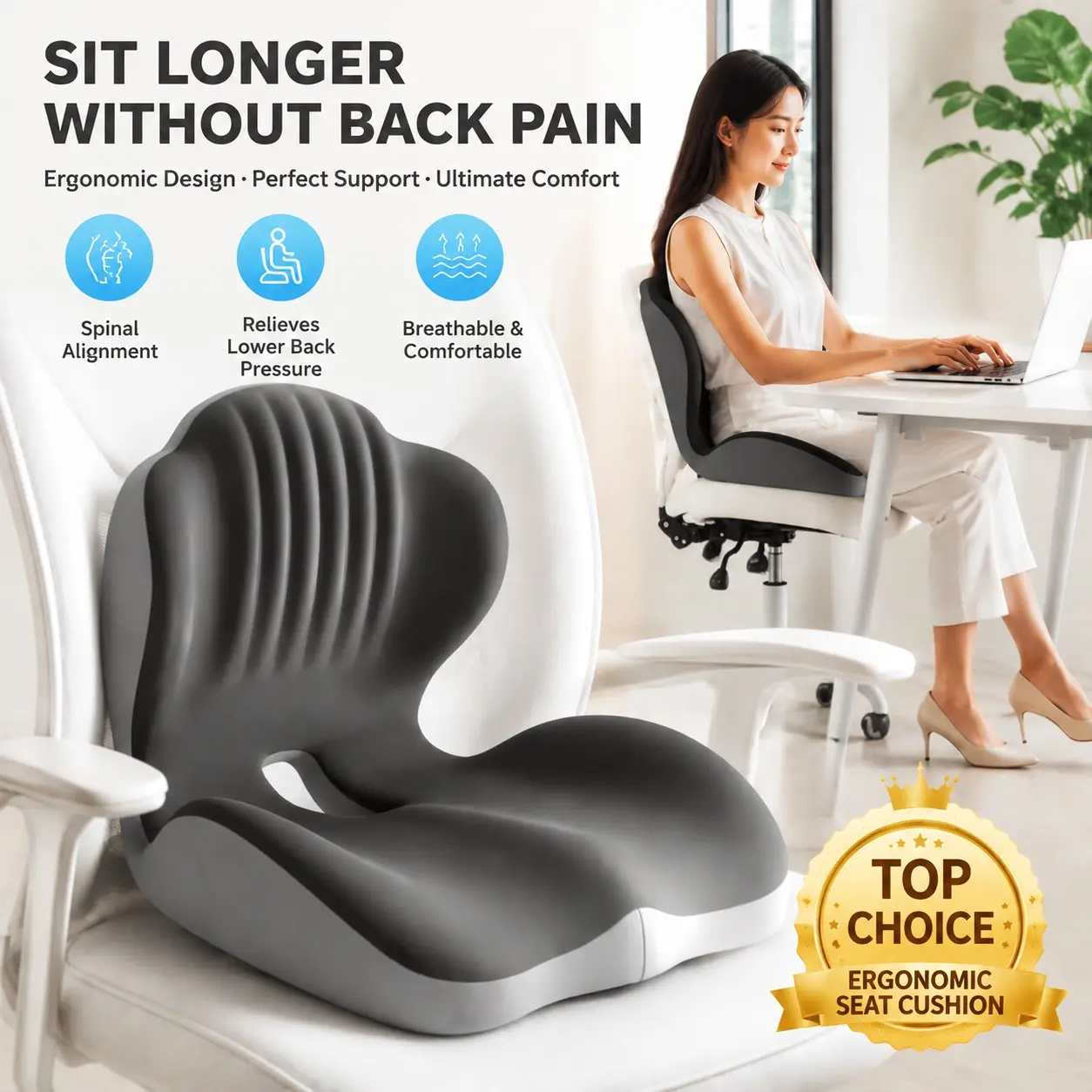 【2027 New Ergonomic One-Piece Memory Foam Seat Cushion】 - Lumbar Support Pillow, Wedge-Shaped Pillow, Reading Pillow. Suitable for office chairs, cars, gaming, and prolonged sitting, enhancing comfort.