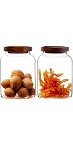 4-Pack Glass Storage Square Jars with Bamboo Lids Single 24 fl oz/720ml,Glass Canister Set, Airtight Containers for Kitchen Dry Goods, Coffee, Tea, Sugar,Flour ,Candy, Cookie, Spice