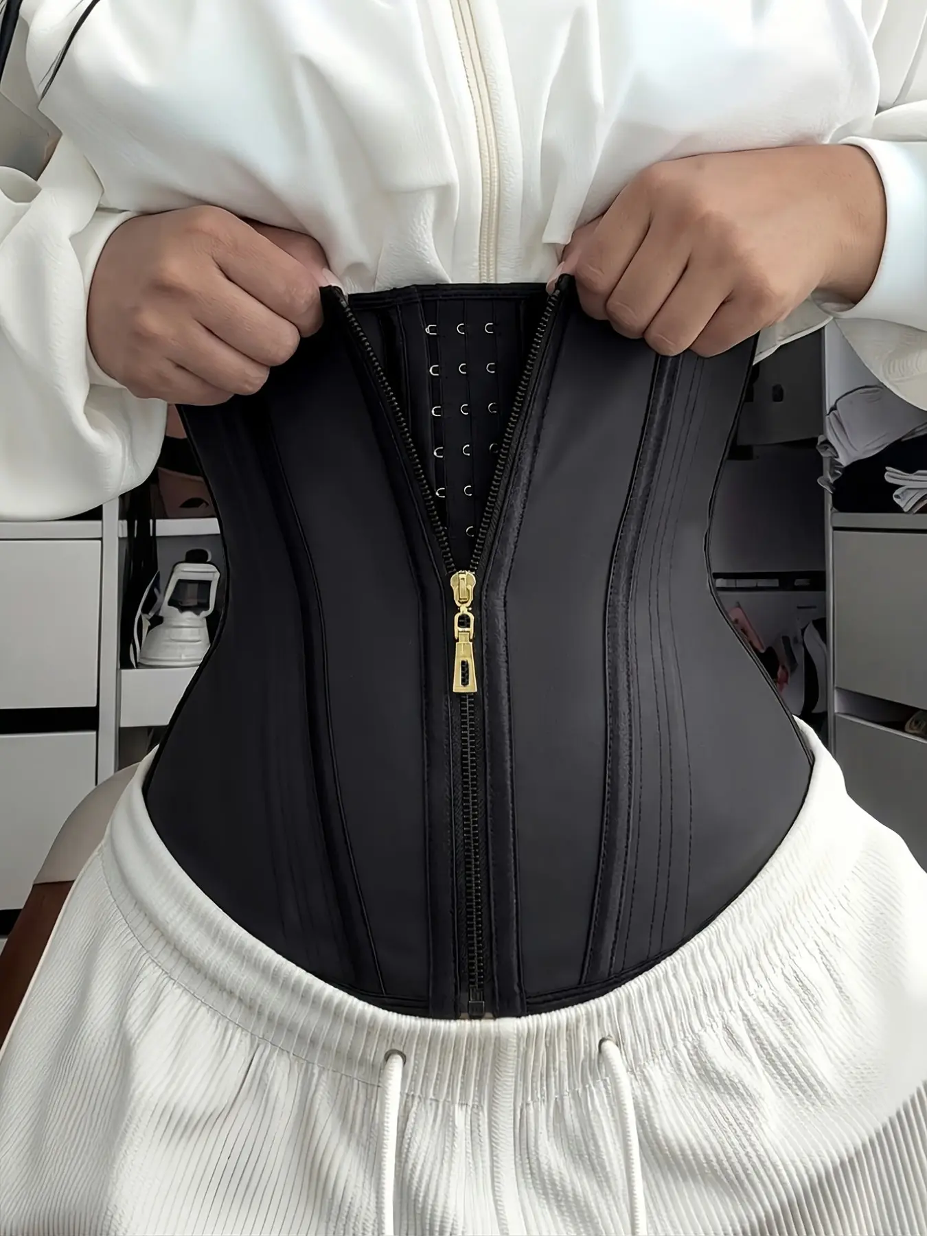 Women's High Compression Waist Trainer, Breathable Mesh, Zipper & Hook Closure, Steel Bone Design, Yoga Fitness, All Seasons