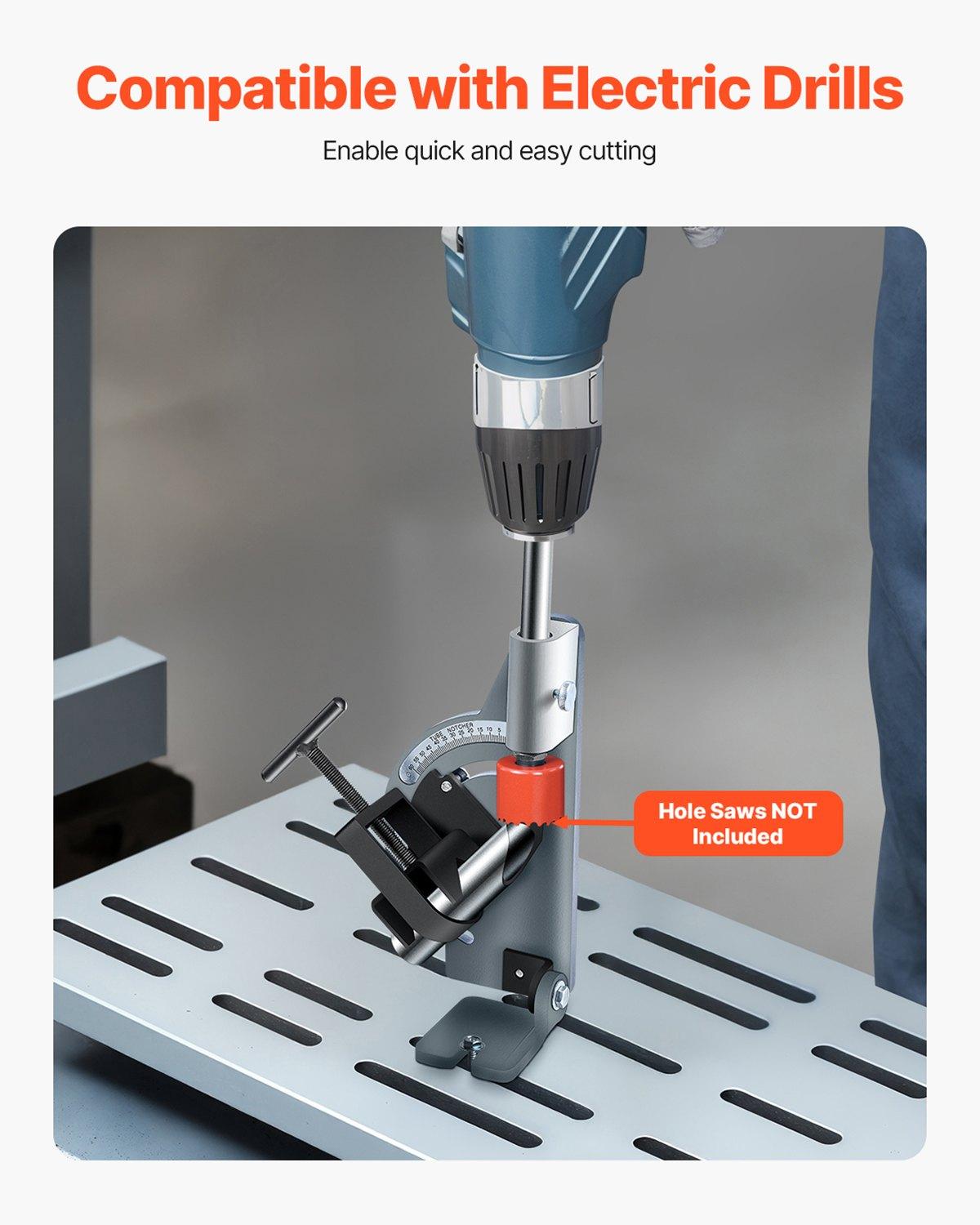 VEVOR Pipe Notcher, Tubing Notcher for 1/2 to 2-inch Pipes, Pipe & Tube Notcher with 0 to 60° Adjustable Angle for Metal, PVC, Wood Pipes, Ideal for Repair Shops, Home Projects, Metalworking