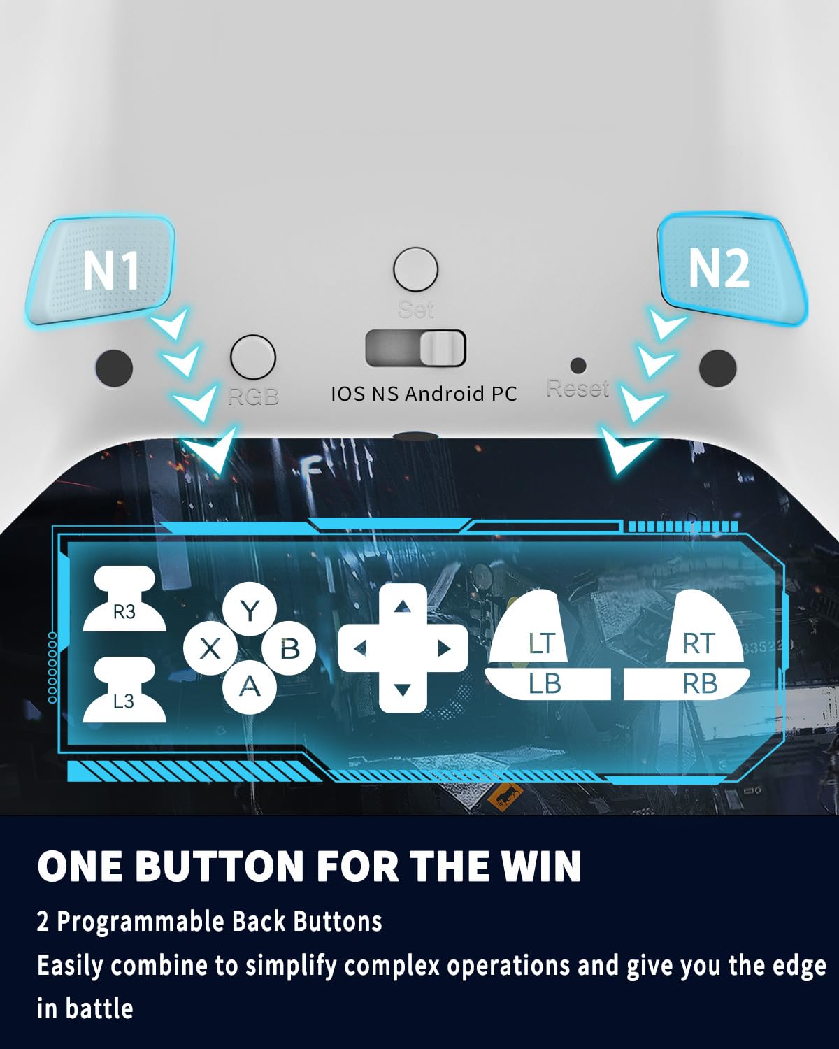 Mobile Controller for iOS//Android/Cell Phone//Laptop, Gaming Gamepad with Phone Clip for Gamers, Hall Effect Triggers, Wired PC Control, with RGB LED Lighting/Vibration/6-Axis Gyro/Turbo (White) Mobile Controller for iOS//Android/Cell Phone//Laptop, Gaming Gamepad with Phone Clip for Gamers, Hall Effect Triggers, Wired PC Control, with RGB LED Lighting/Vibration/6-Axis Gyro/Turbo (White)