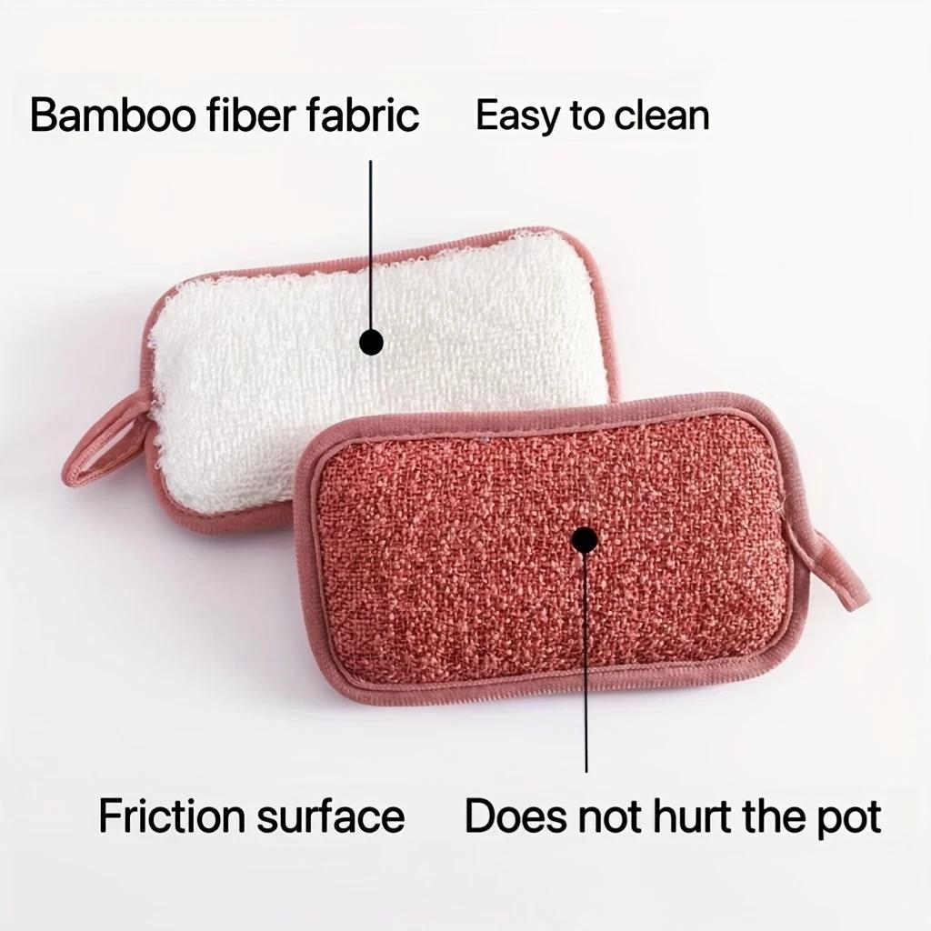 3pcs Non-Stick Bamboo Fiber Sponge Dish Cloth, Multi-Functional Kitchen Scrubbing Pads, Double-Sided Cleaning Mats for Home Use