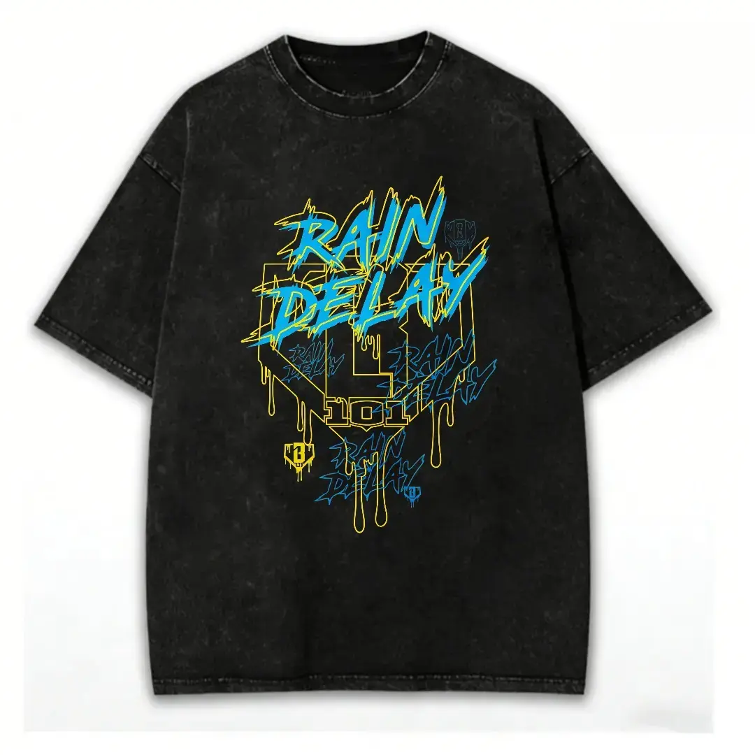 Women's Washed Cotton Shortsleeve Casual T-Shirt - Lightning Bolt Graphic, Crew Neck, Lightweight, Soft, Breathable, All Seasons, Rain Delay Top, Do Not Bleach