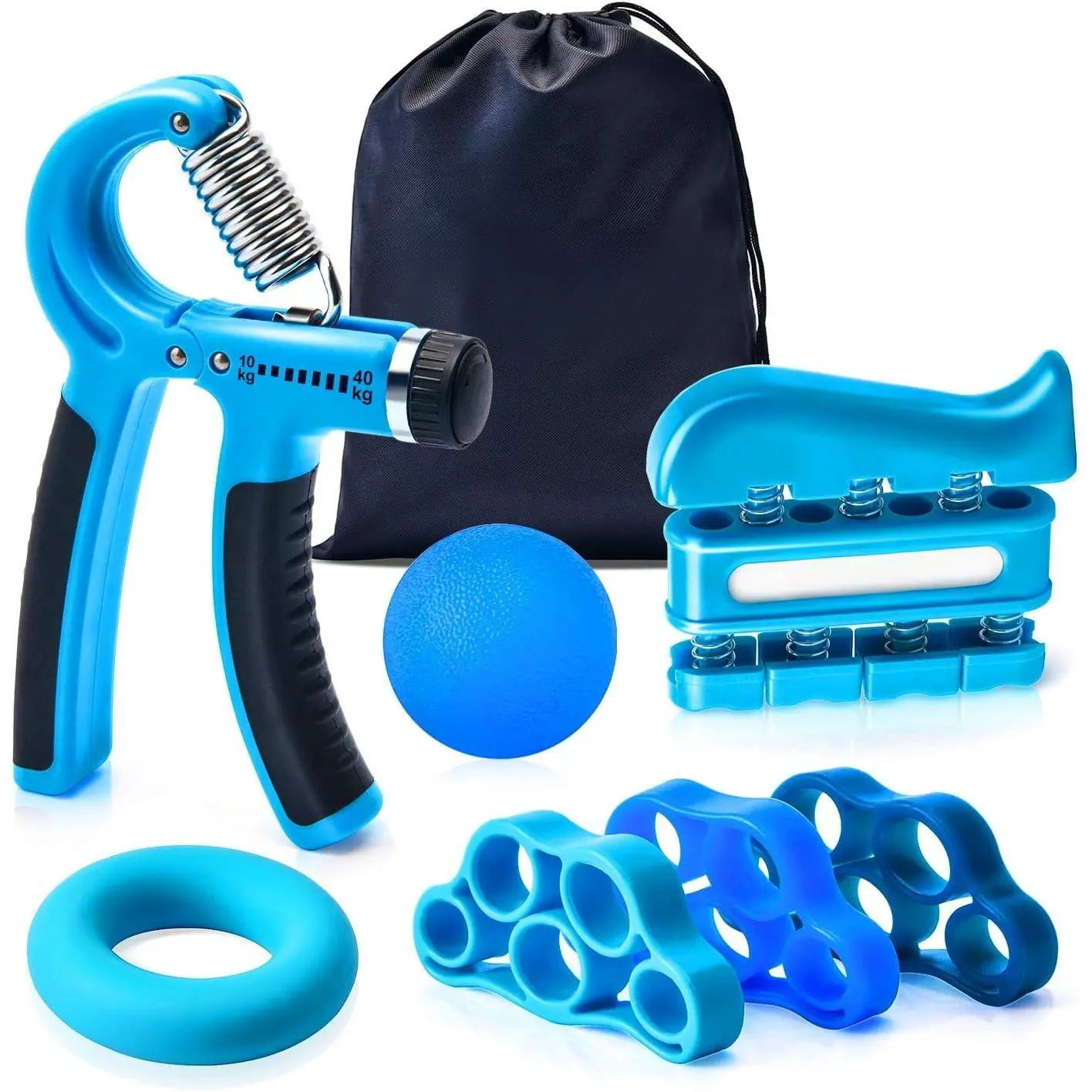 Grip Strength Trainer 7 Pack Adjustable Hand Gripper, Finger Stretcher Resistance Extensor Bands, Finger Exerciser, Grip Strength Ring & Stress Ball, Hand Grip Strengthener New model