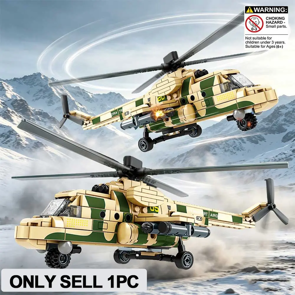 Moc Camouflage Attack Helicopter Building Blocks, Military Plane DIY Model Kit, Realistic Military Toy, Teen Adult Gift, Kids Christmas Birthday Present