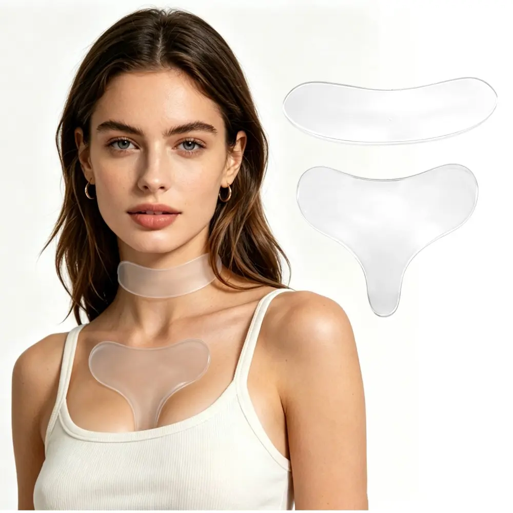 2-Pack Reusable Silicone Care Pads, Transparent Neck Chest Pad Set, Gentle Nightly Skincare Tool, Softens Wrinkles, Improves Sleep Marks