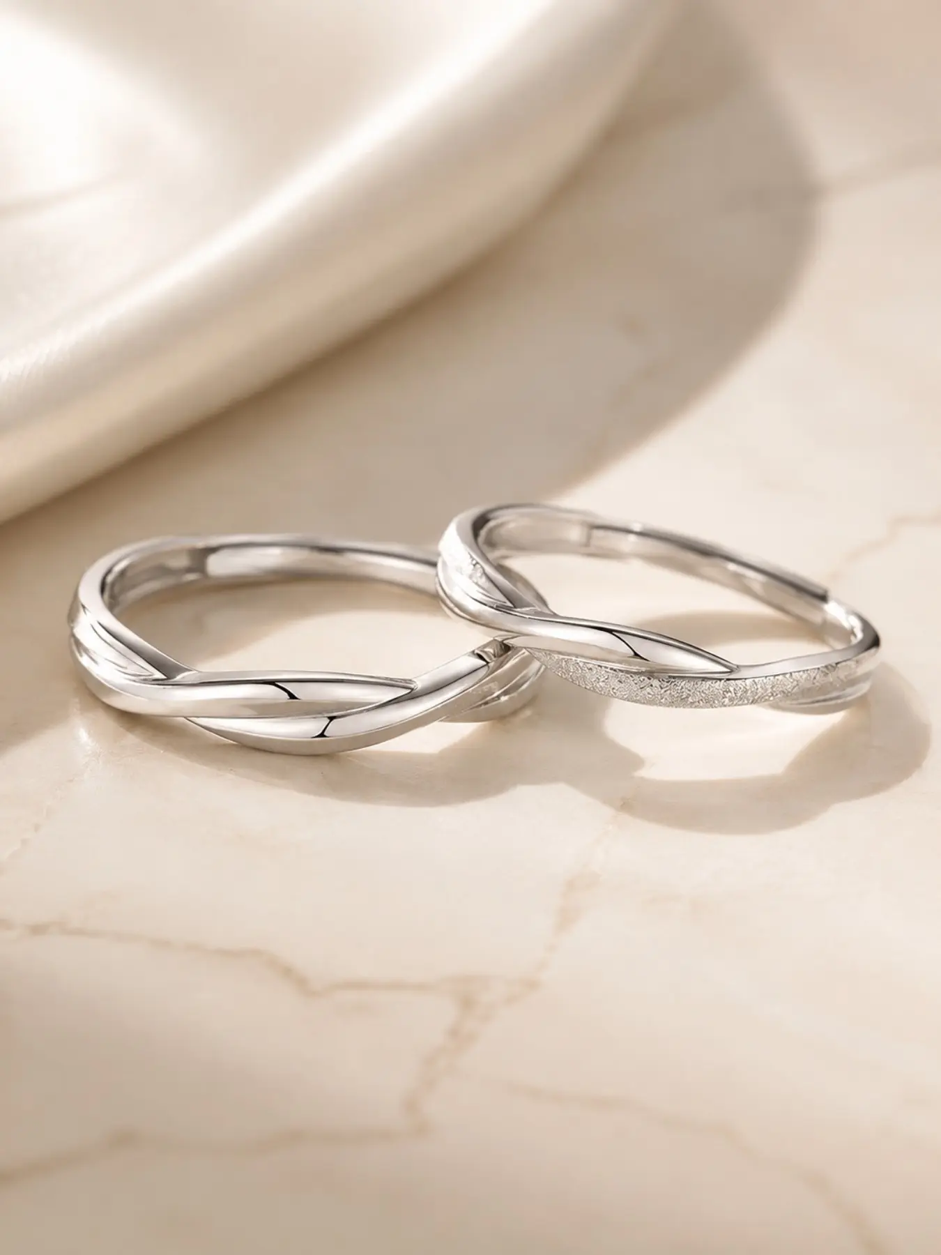2 Pcs Mobius Couple Rings, Minimalist Silver Color Infinity Twist, Romantic Promise Jewelry, Anniversary Wedding Gift for Couples, Promise Ring Set