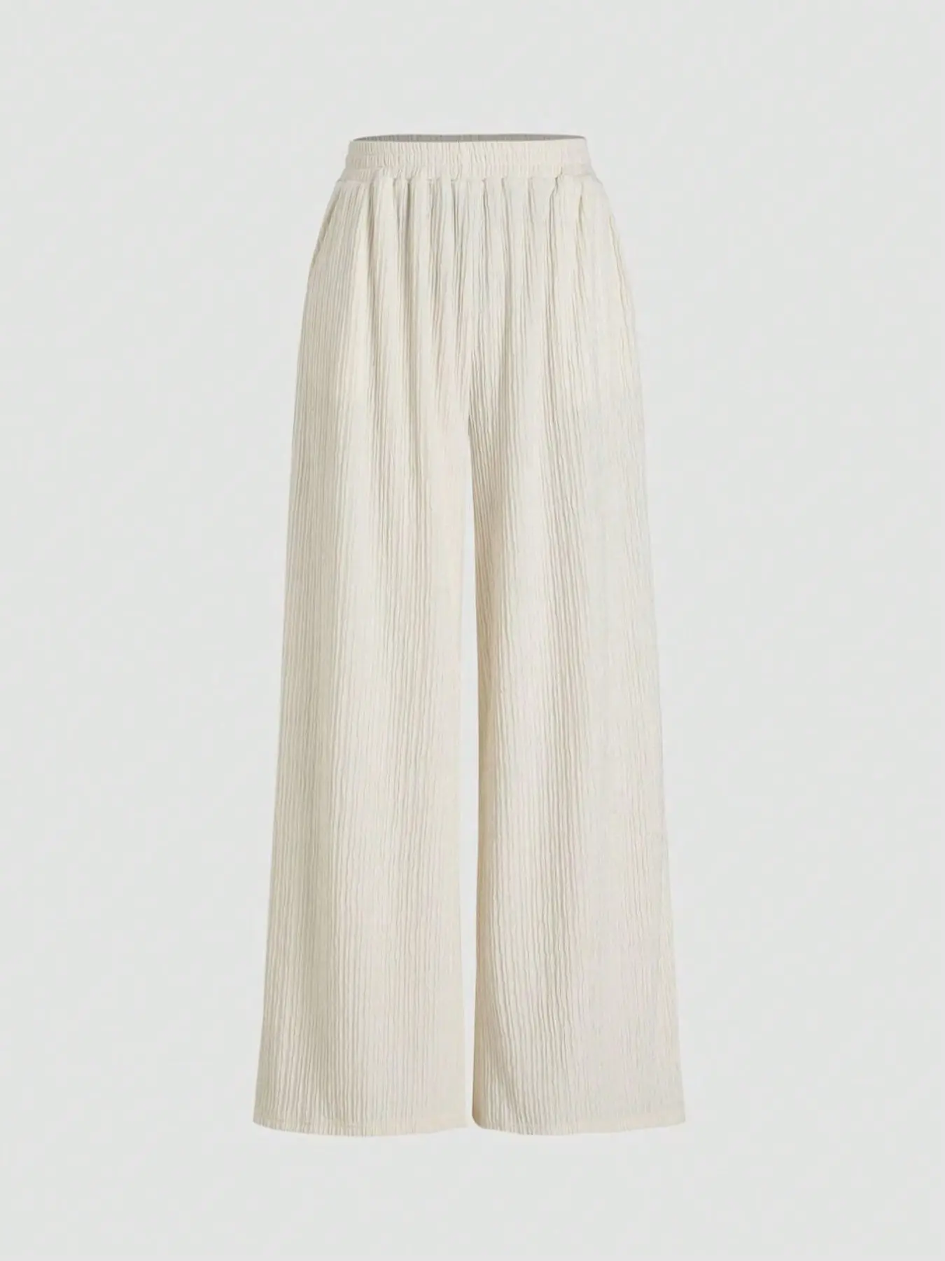 Casual Minimalist Elastic Waist Pants, Versatile Straight Leg Long Pants, High-Waisted Wide-Leg Trousers, Everyday Wear Comfortable Bottoms