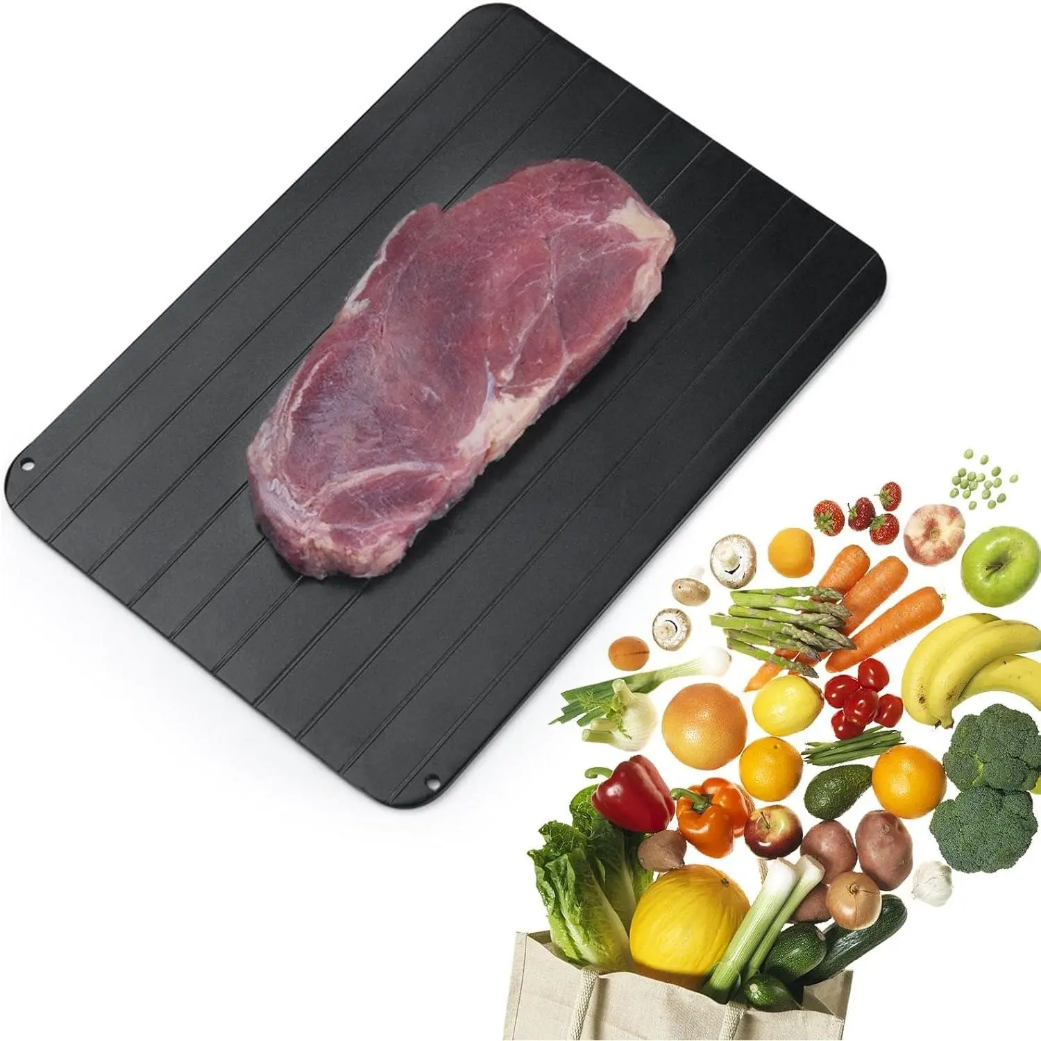 Defrosting Tray for Frozen Meat,  Rapid Thaw Defrosting Tray Quick Defroster Plate, Small Size Thawing Plate Kitchen Mat, Kitchen Gadgets for  Thawing Plate(COLOR:black)
