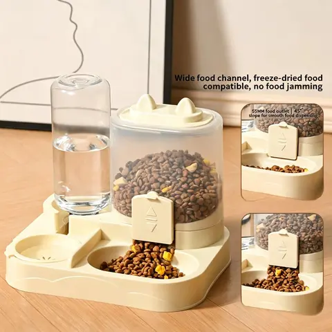 Automatic Cat Feeder Bowl, Dual Function Food and Water Dispenser, Anti-Tip Design, Portable Pet Waterer, Ideal for Cats and Dogs, Food Feeders
