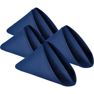 Set of 4 Navy Blue Cloth Napkins 17 x 17 Inches Solid Washable Polyester Dinner Napkins with Hemmed Edges for Dinners Parties Weddings Banquets Events Table Decoration