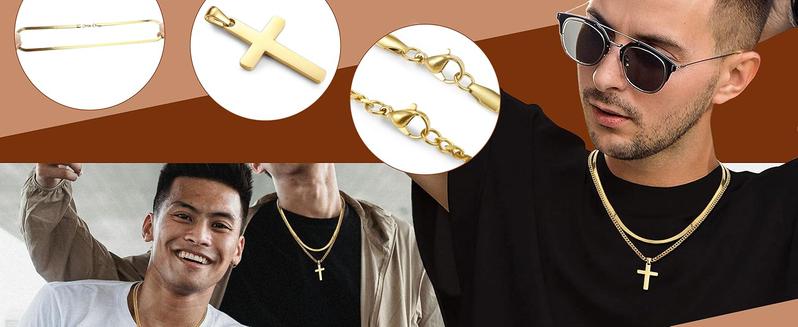 YADOCA Cross Necklace for Men - 14K Plated Gold Silver Black Plated Stainless Steel Layered Cross Chain Crucifix Necklace Cuban Link Herringbone Chain Box Chain Cross Pendant Fashion Jewelry Gifts 16 18 20 22 24 Inches YADOCA Cross Necklace for Men - 14K Plated Gold Silver Black Plated Stainless Steel Layered Cross Chain Crucifix Necklace Cuban Link Herringbone Chain Box Chain Cross Pendant Fashion Jewelry Gifts 16 18 20 22 24 Inches