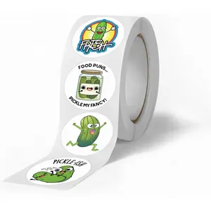 500PCS Cute Pickle Sticker Roll, 0.9 Inch Cartoon Pickle Stickers for Teens, Kids Reward Stickers for Teacher Craft Supplies Classroom Decoration Party Favors Helmets