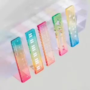 5pcs Mini Ruler Set, Candy Color Transparent Graduated Rulers, Wave Pattern Small Straight Rulers, Portable Cartoon Rulers for Students