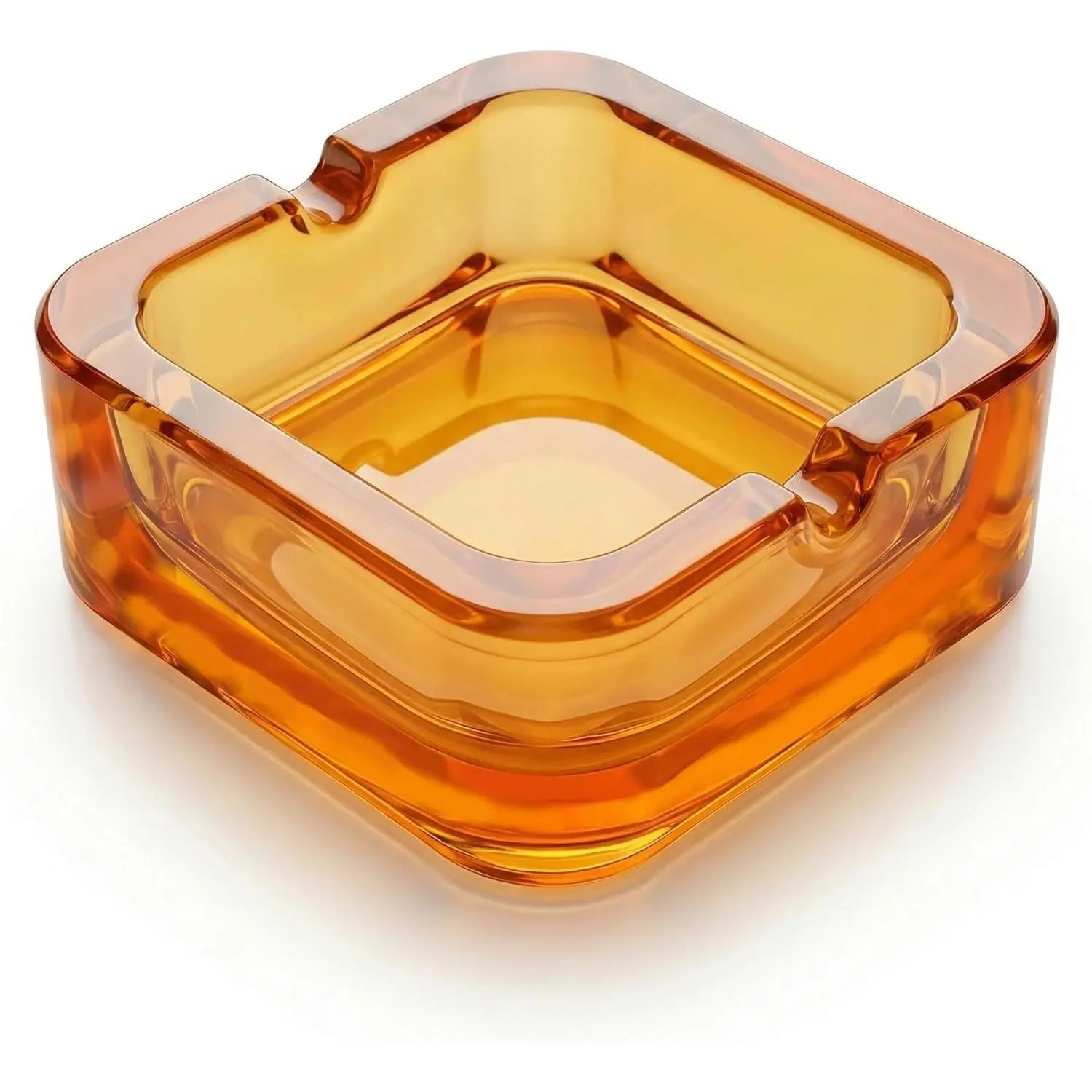 Crystal Glass Ashtray,Vintage Square for Home,Office,Bar Use |   Decorative Amber Crystal Glass,4 Wide Slots for Cigarettes,Easy to Clean, Square Heavy Duty for Outdoor & Indoor Use