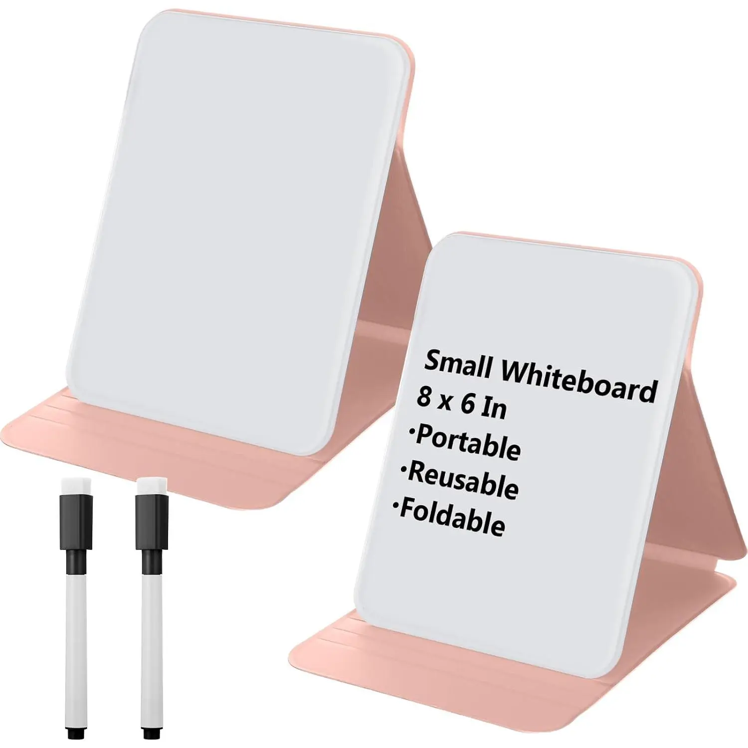 2 Sets 4 count Small Glass Desktop Whiteboard with Reversable Stand 8x6 Inch Mini Dry Erase White Board Easel with 2 Markers  Desk Notepad for  Office School Supplies ()