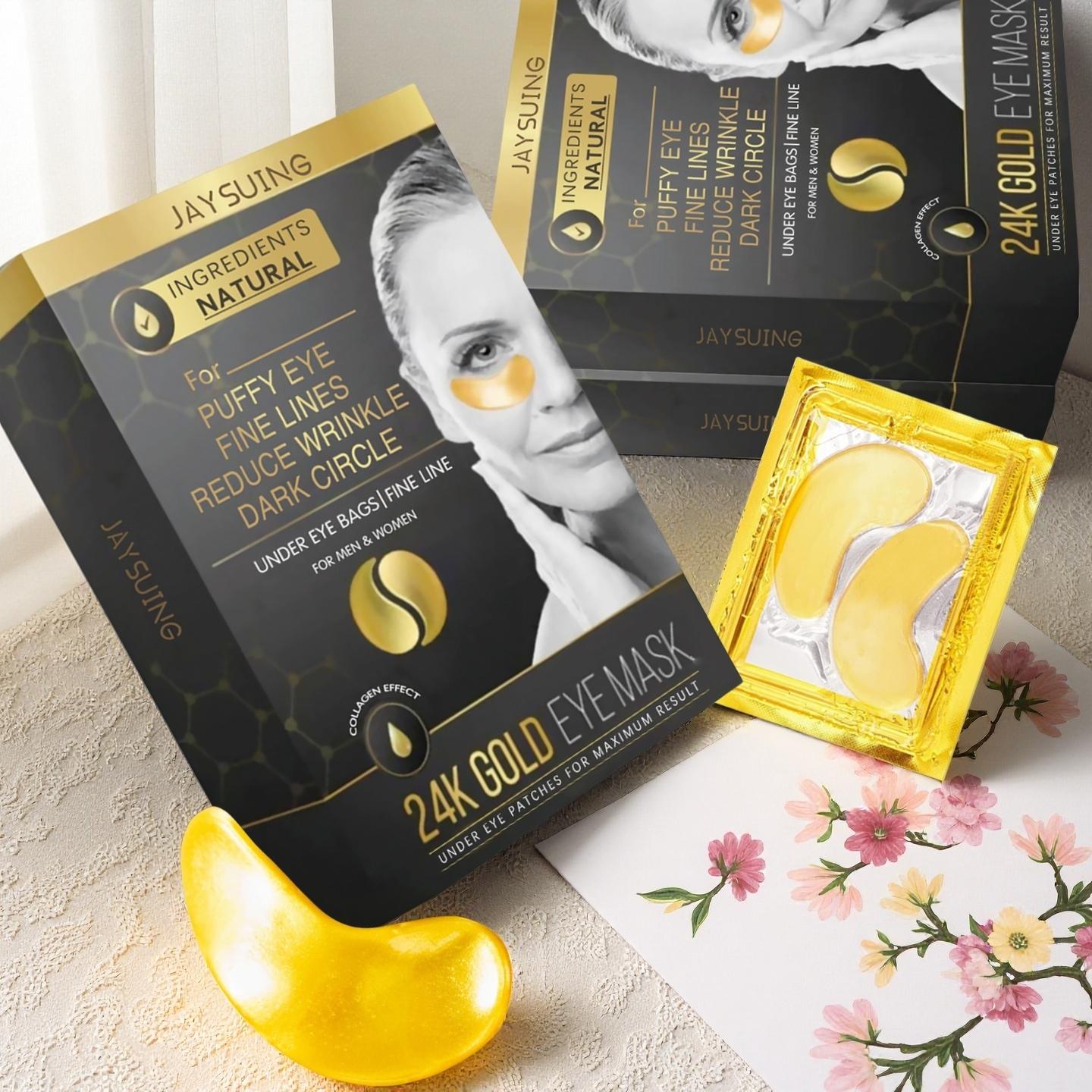 24k Gold Eye Mask with Hyaluronic Acid & Retinol, Collagen Natural Ingredients, Reduces Fine Lines Dark Circles, Moisturizing Firming Skin Care