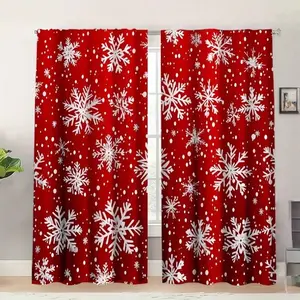 2-Pack Christmas Snowflake Pattern Curtains, Light Filtering, Living Room Bedroom Kitchen Decor, Privacy Sunshade, Semi-Transparent Rod Pocket Design