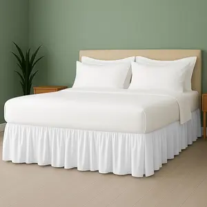 Queen Bed Skirt – 14" Drop, Ruffled Style, Platform, Wrinkle-Resistant, Split Corner Dust Ruffle for Queen Size Bed, Hides Underbed – Easy Care, White
