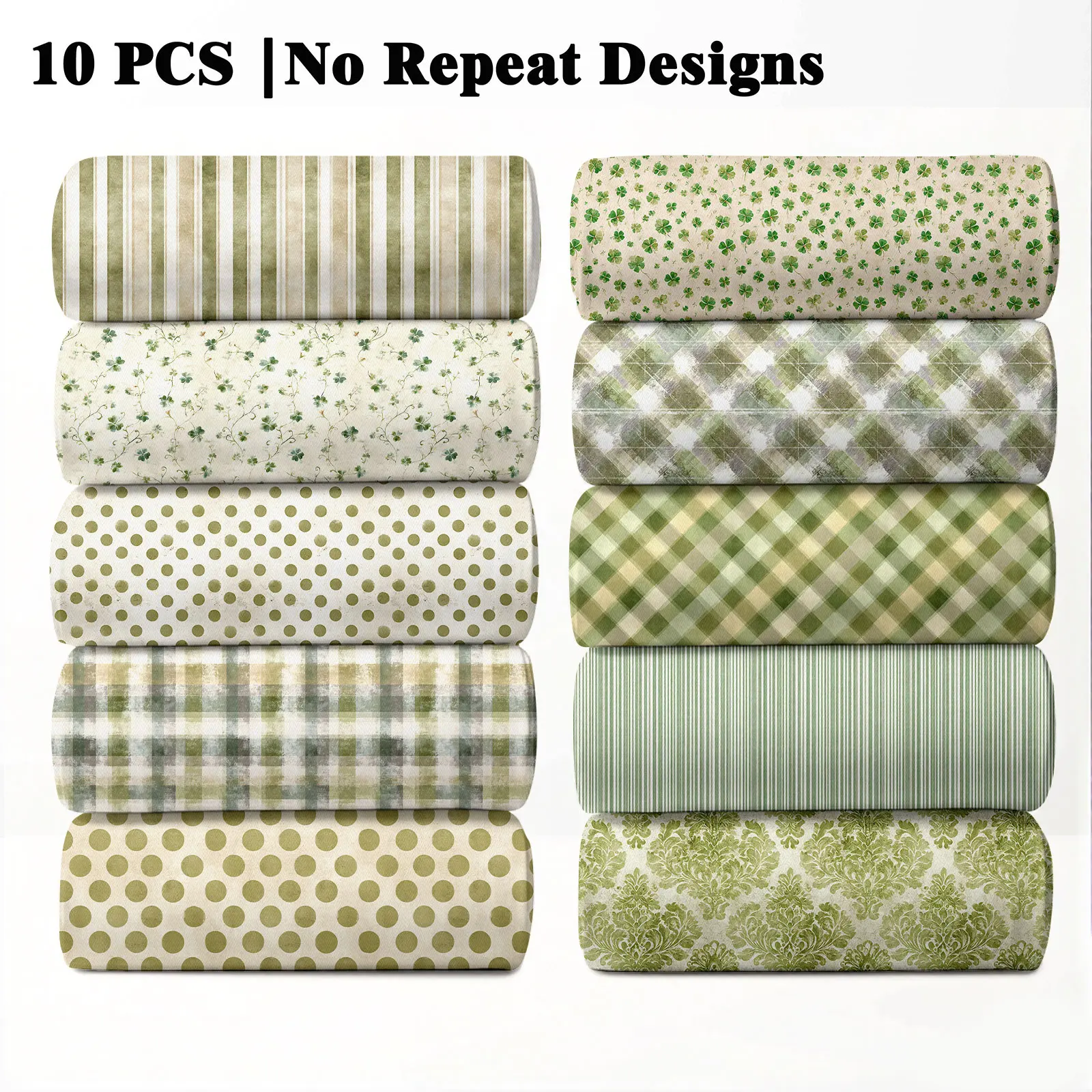 10PCS Vintage St Patrick's Day Print Fabric Bundles, 23x55cm (9x22in) Classic Vintage Holiday Pattern Quilting Home Decor DIY