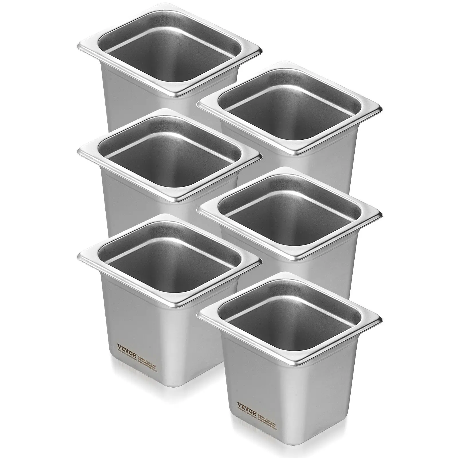 6 Pack Hotel Pans, 1/6 Size Anti-Jam Steam Pan, 0.8mm Thick Stainless Steel Restaurant Steam Table Pan, 6-Inch Deep Commercial Table Pan, Catering Storage Food Pan, for Industrial Scientific