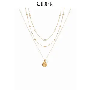 Cider SHELL & STARFISH & FAUX PEARL LAYERED  NECKLACE