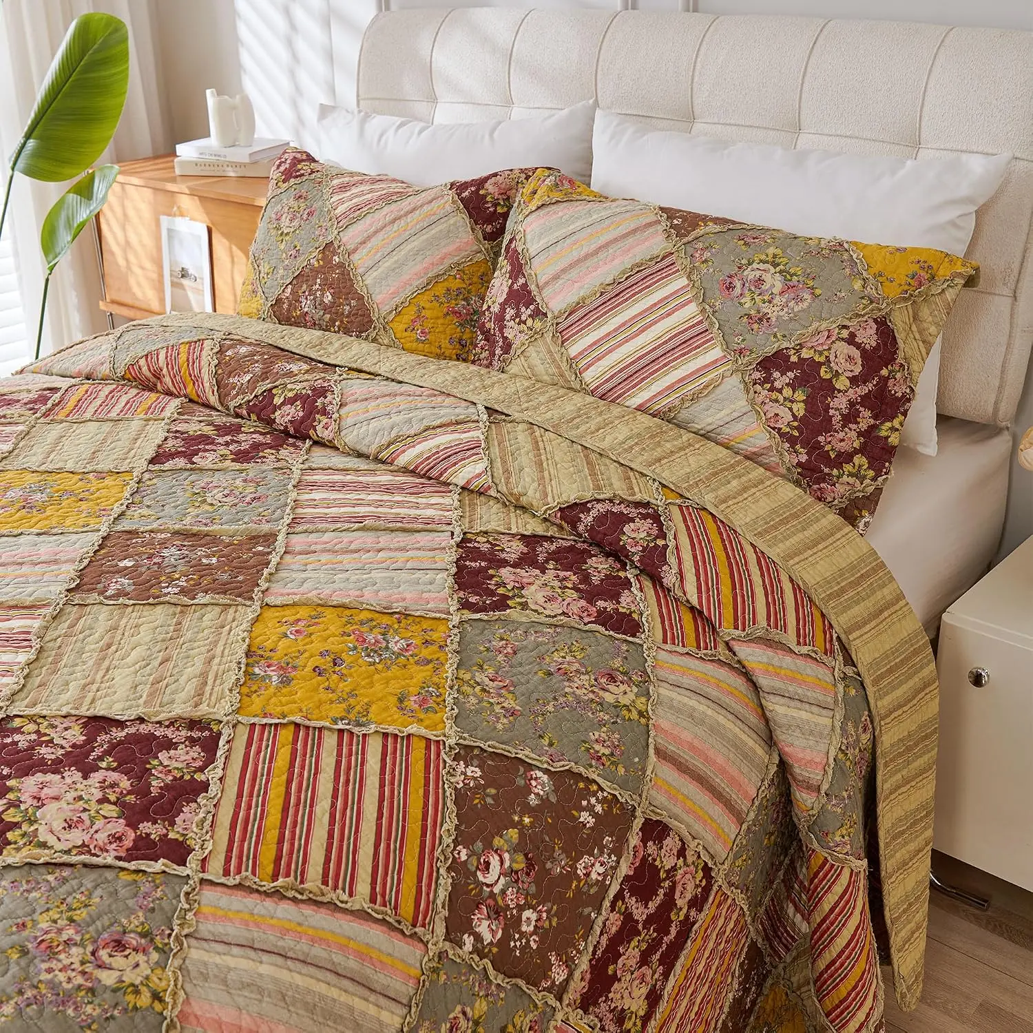 Floral Quilt Sets Bedspread Set   Patchwork Bedding Set,   Use Lightweight Reversible Coverlet Quilts with 2 Pillow Shams( 92"x96")