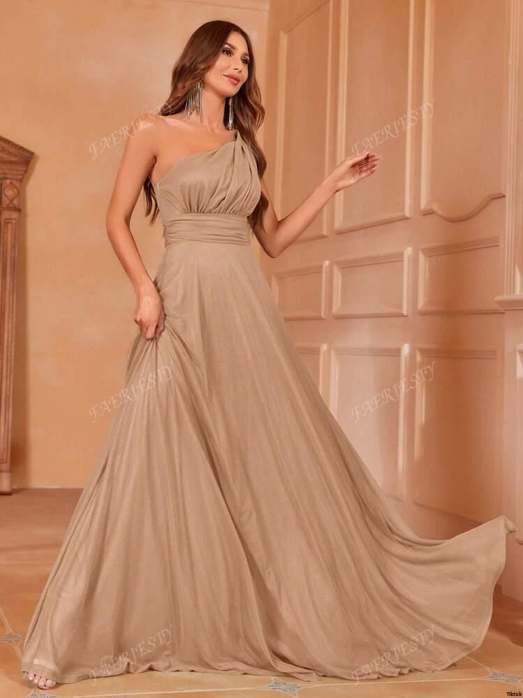 Galas - u2013ElegantSpring FaeriestyAsymmetricalNeckFormalEveningDressWithFittedWaist FlowingHem | SummerMaxiGownForRedCarpet Weddings UpscalePartiesBridesmaidDress