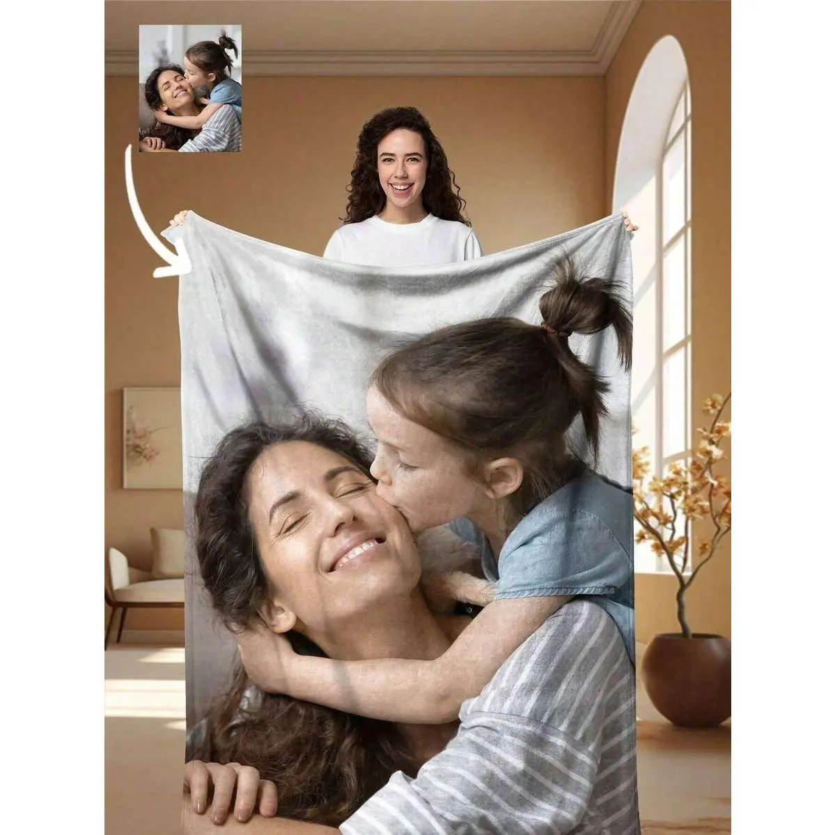 Customized 1 Photo Wrinkle-Resistant Breathable Flannel Blanket for Adults, Single Large Picture Personalized Throw, Soft Cozy Warm Bedding for Bed-Sofa, Sentimental Mother's Day Birthday Gift for Mom from Daughter