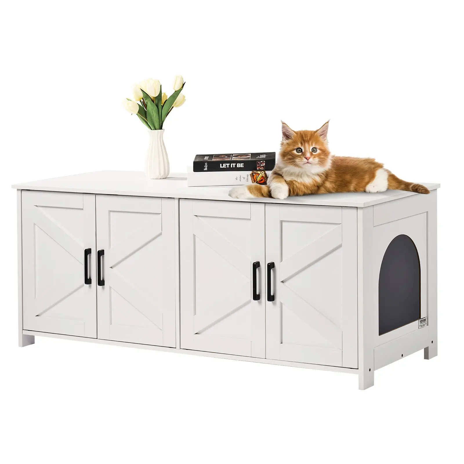 Cat Litter Box Enclosure for 2 Cats, Litter Box Furniture Hidden with Double Rooms, Wooden Cat Box Cabinet Fit Most of Litter Box, 47.2"Lx 18.5"Wx 19.7"H, White