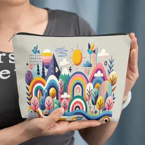 cosmetic bag 1pc, Abstract Rainbow And Mountain Scenery, Zipper closure, unisex, travel/daily storage bag, lightweight and machine washable, stylish toiletry bag, perfect for Valentine's Day, New Year's, or birthday gifts.