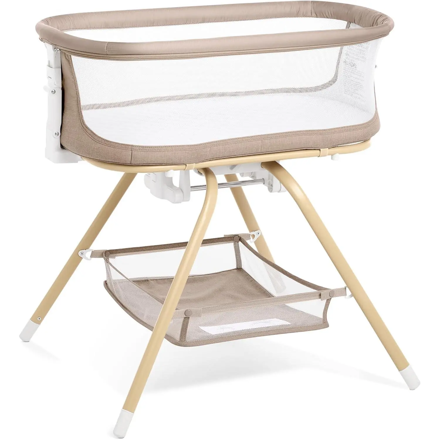 3 in 1 Baby Bassinet, Rocking Bassinets Bedside Sleeper with Calming Motion, Portable Nest for Newborn Infant, Breathable Mesh (Khaki)