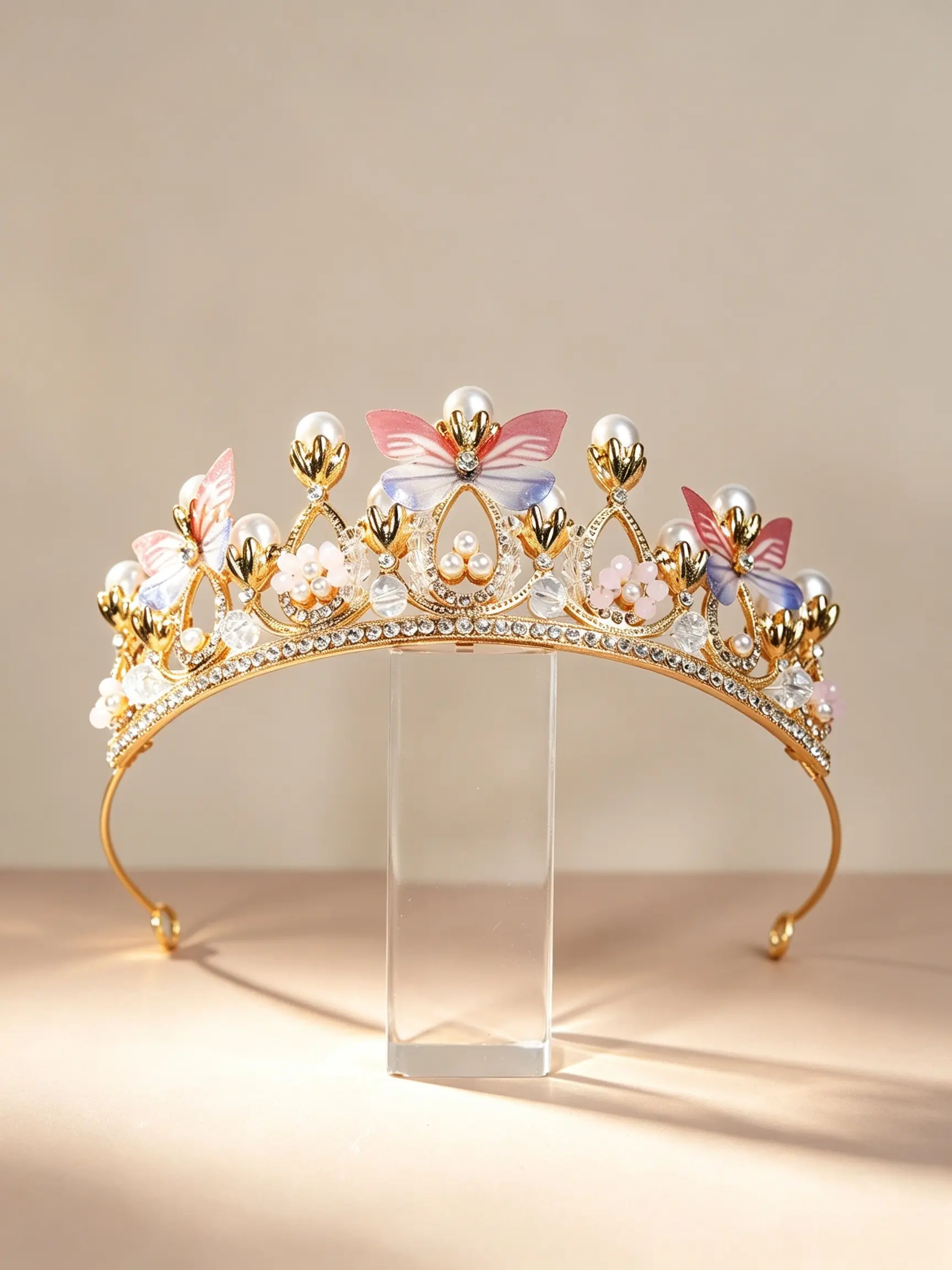 Princess Girl Butterfly Crown Headband, Imitation Pearl Hair Band, Elegant Gift for Girls' Birthday, Performance, Party, Dance Event
