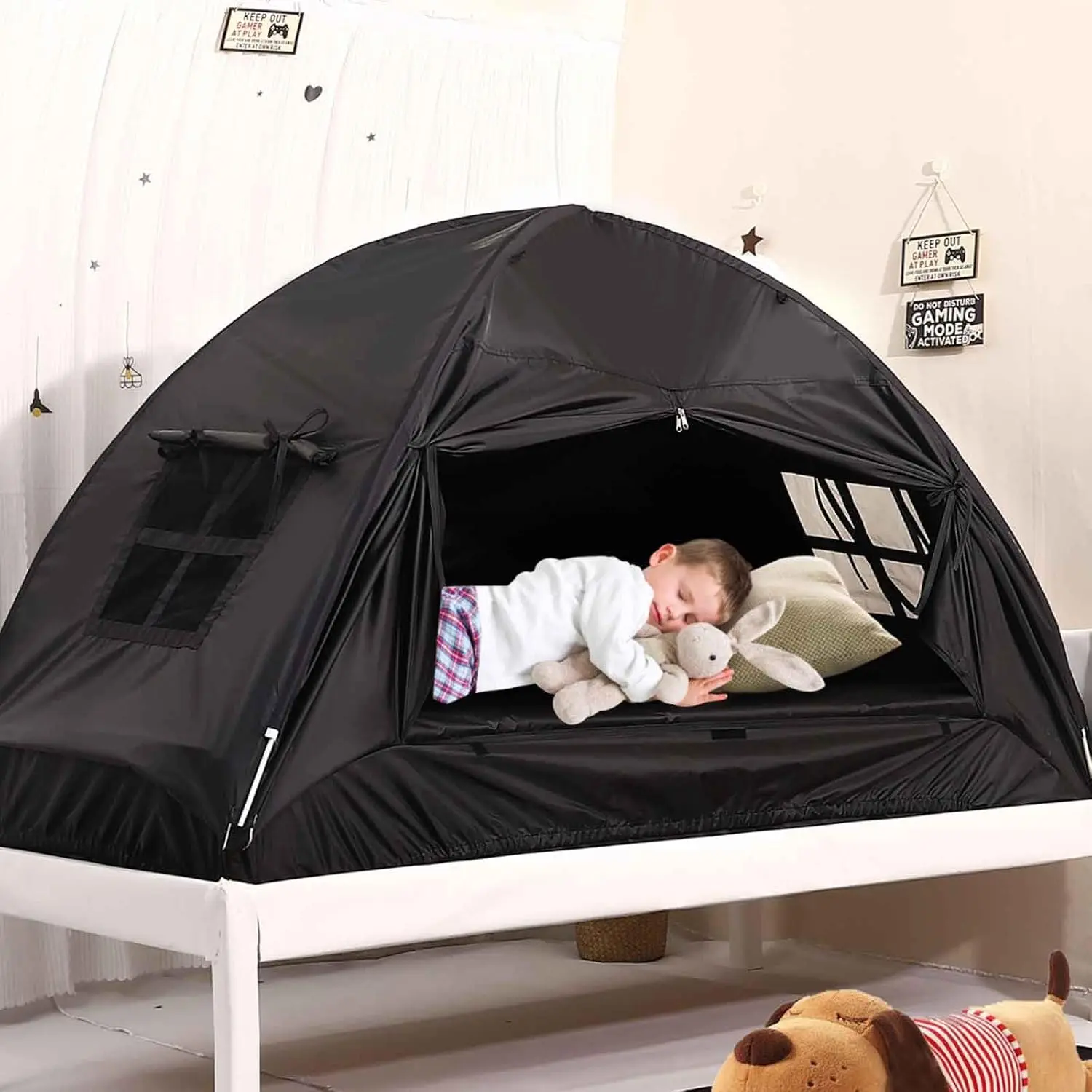 Bed Tent for Kid Twin Size Bed,Sensory Breathable Privacy Sleeping Drafty Room Indoor Play Tent Black-Out Kid Sleep Tent (Black, Twin)