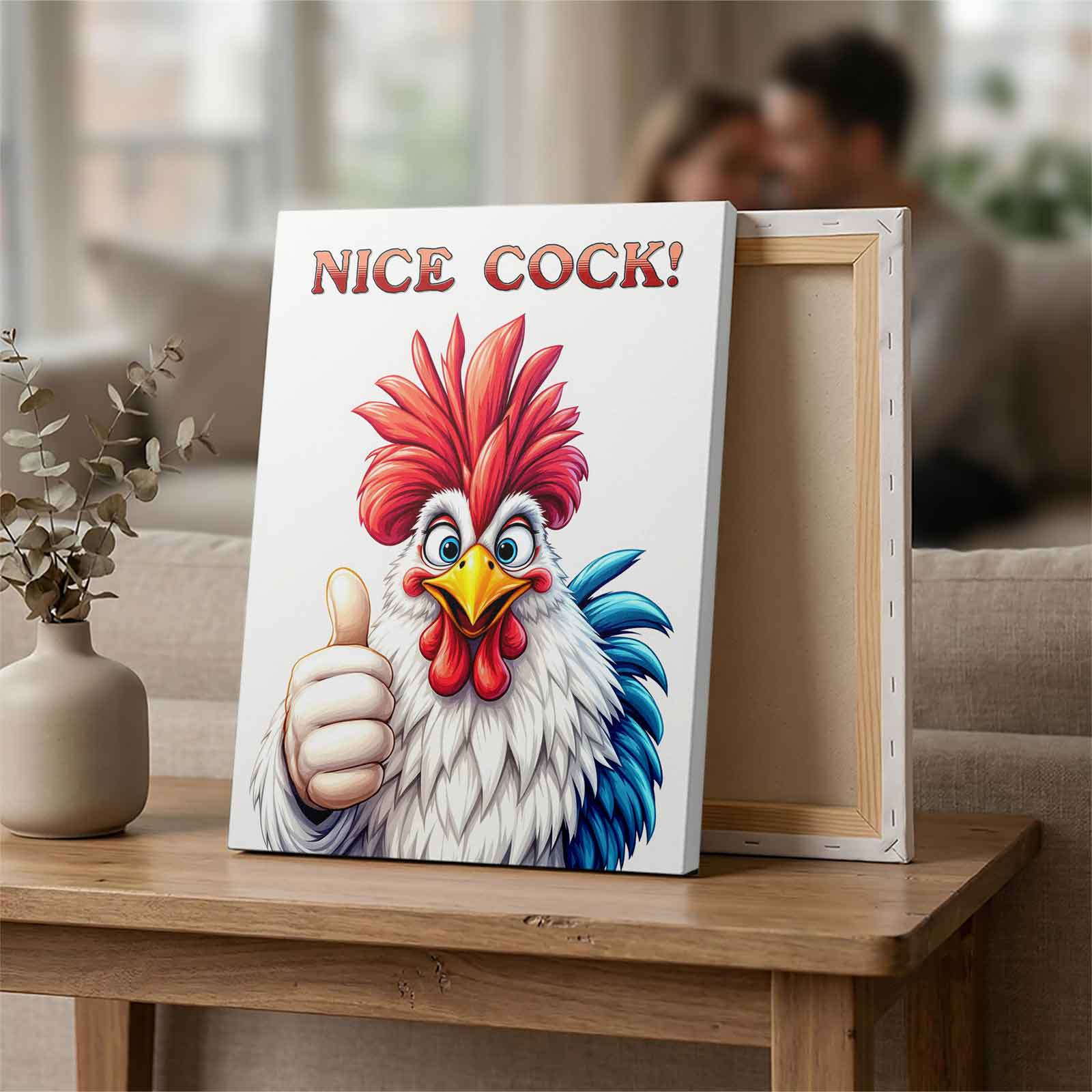 Funny Rooster Nice Cock! Canvas Wall Art, Humorous Farm Animal Print, Hilarious Rooster Thumbs Up Poster, Unique Bathroom/Man Cave Decoration Gift for Chicken Lovers