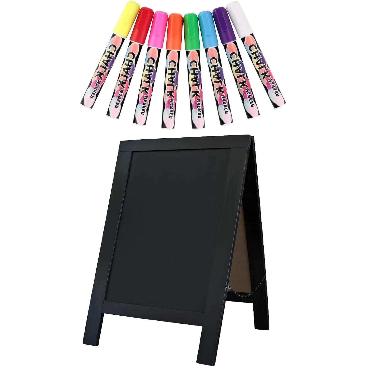 Rustic Whitewash Double Sided Chalkboard with 8 count Liquid Chalk Markers, 7.5"*8.6" Tabletop Stand, Small Countertop Chalkboard Easel for Menu, Kitchen, Restaurants, Bar, Wedding and  Decor (Black)