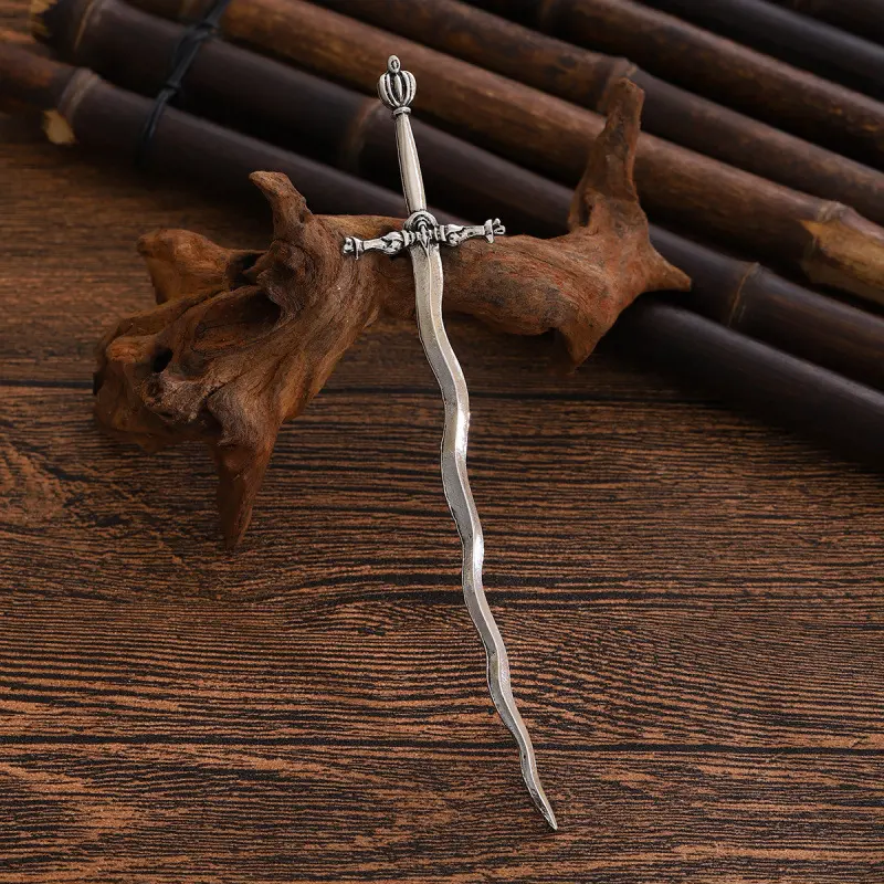 Nordic Vintage Wave Sword Hairpin Unique Metal Hair Stick Clip Slide Traditional Bun Holder Antique Headwear Gothic Cosplay Party Hair Accessories For Women Ancient Style Daily Styling Tool
