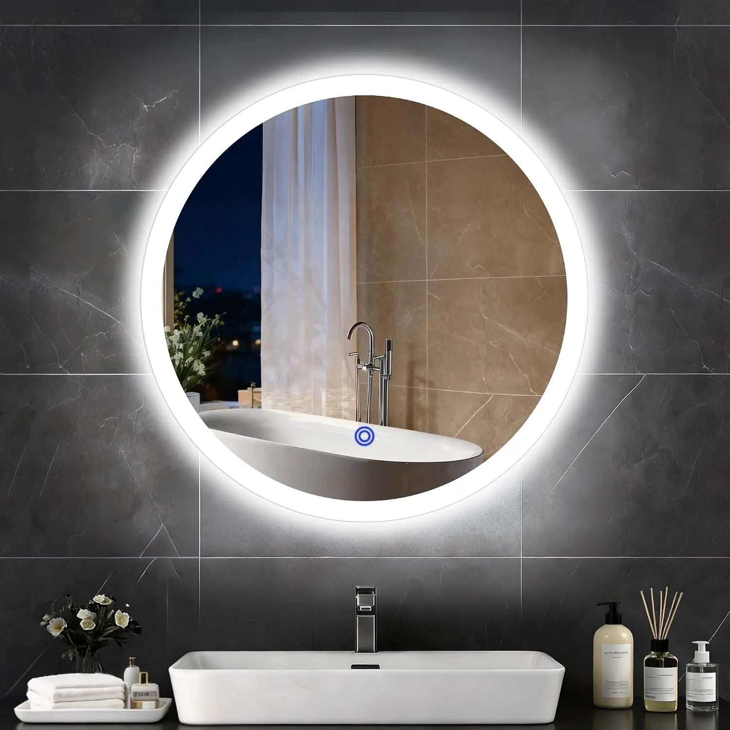 20“ x 20” LED Bathroom  Mirror, Round Mirror with Three Color Light Temperature Brightness Settings,Backlit + Front Lit,Wall-Mounted  Mirror with Memory Function