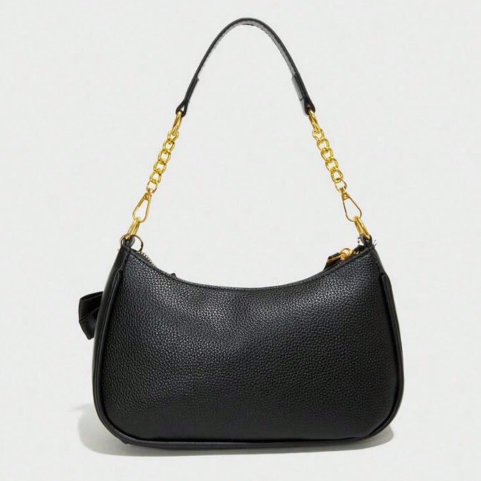 New Fashionable Women's Shoulder Bag With Black Bow Pendant and Letter Decoration, Multifunctional PU Waterproof Fabric Handbag Women's Umarm Bag Armpit Bag Suitable for Shopping, Commuting, Going Out, Parties and Other Activities