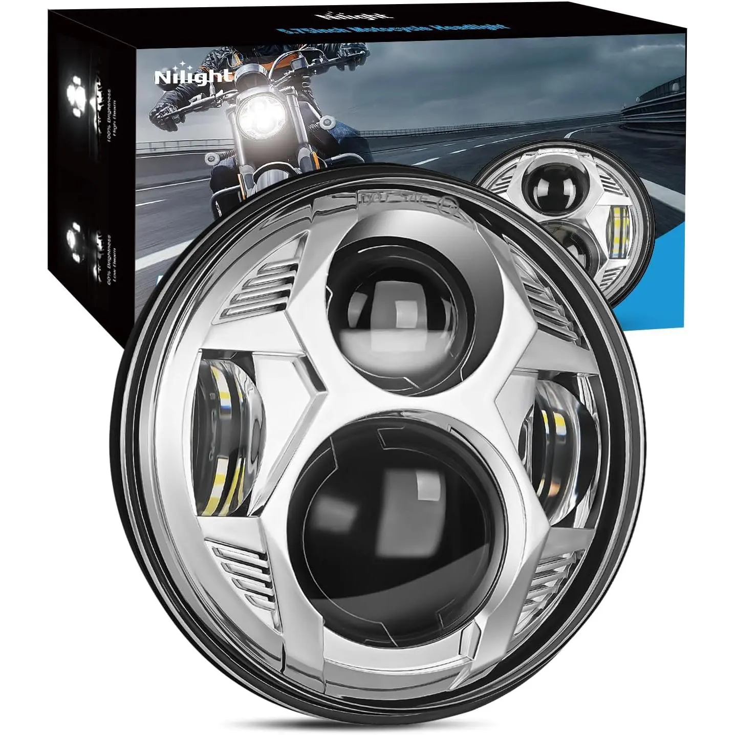 Nilight 5.75-in Round High Lumen Motorcycle LED Headlight - 1 Unit, 2000lm Low Beam, 3500lm High Beam, 3-Prong Direct Plug, Anti-Flicker, Easy Install, IP67 Waterproof, Aluminum Alloy Frame for Harley Low Rider, Sportster Iron 883