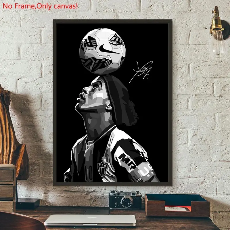 1 piece/set frameless canvas painting print poster, Classic Football player art, Ronaldinho Brazilian Soccer Player, a perfect gift for football loves, ideal gift for bedroom, living room, dorm hallway, kitchen, mural, wall decoration, room decor