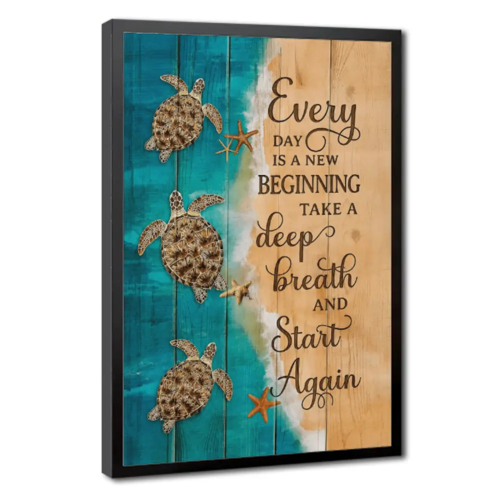 [1PC] Sea Turtle Wall Art Suitable for Home & Bathroom Decor - Vintage Sea Turtle Quote "Each Day is a New Beginning" Ink Wrap,Wall Hanging for Bedroom,Dorm Decor Decoration Artistic victorian gothic wall art print religious black scripture canvas manga