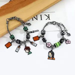 Demon Slayer Anime Peripheral Bracelet Kimetsu No Yaiba Tanjirou Nezuko Bangle for Men Cosplay Cartoon Character Pendant Jewelry