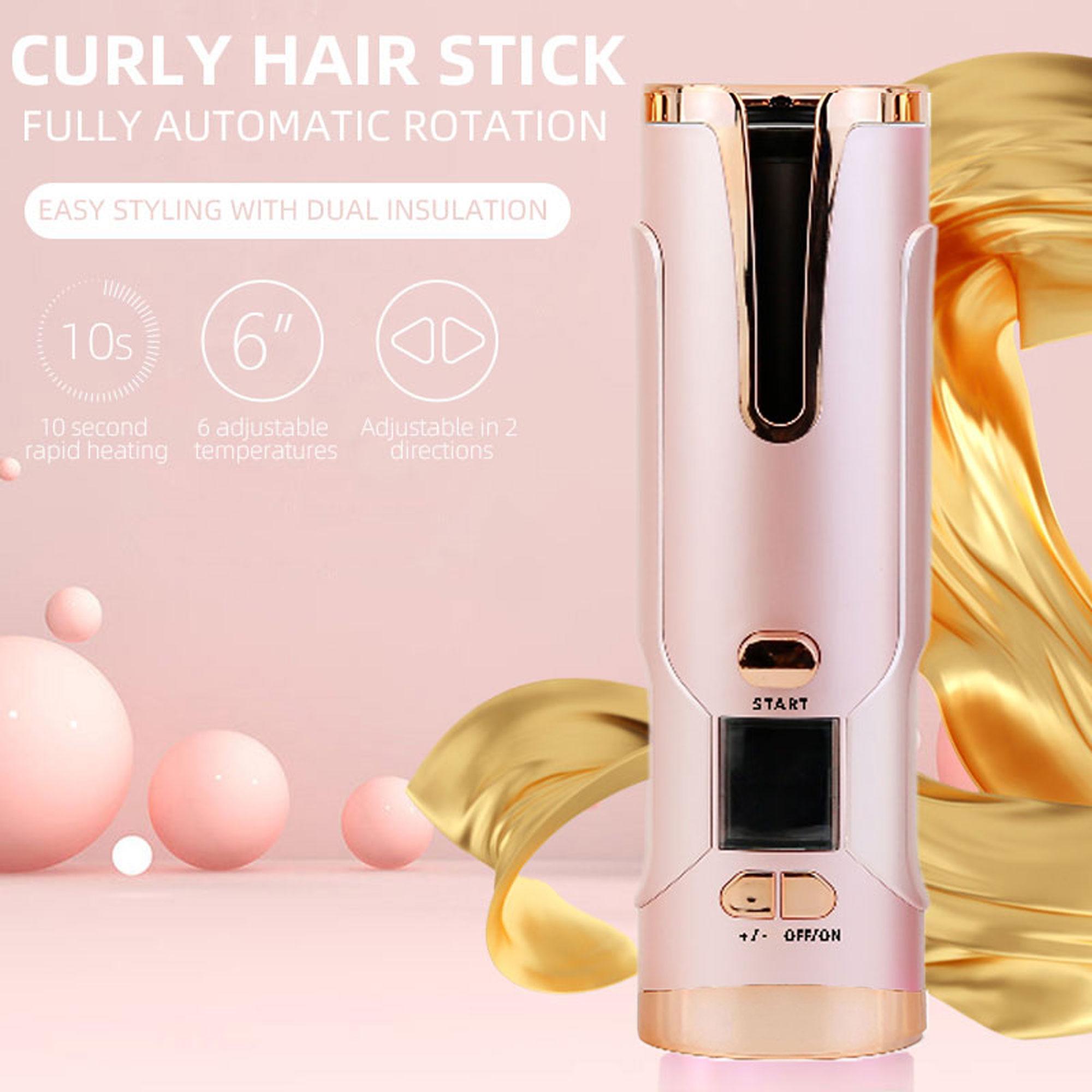 Cordless Hair Curler, Portable Automatic Wireless Hair Curler, Curling Iron with 6 Temperatures and 6 Timer Setting, Professional Hair Styling Tool for Home & Salon Use, Automatic Hair Curler