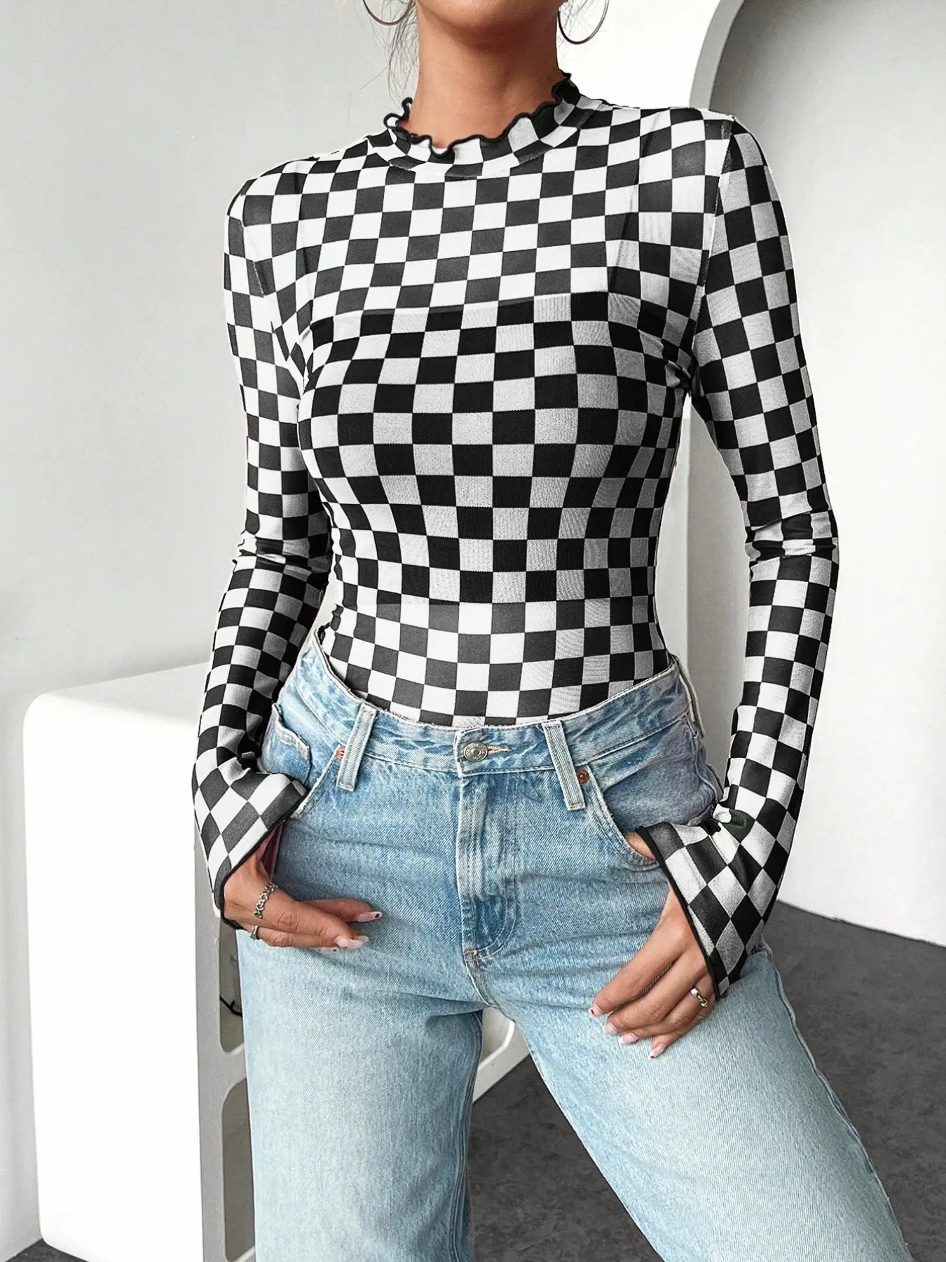 Vintage Camel Leopard Print Half High Neck Long Sleeve Top, Women's Slim Fit Stretchy Innerwear, European Style Fashion Shirt