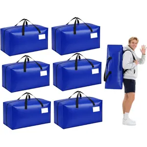 6 Pack Moving Bags Heavy Duty  Storage Bags with Zippers, Handles, Backpack Straps Packing Bag for Moving College Dorm Room Essentials, Camping, Travel, Clothes 93 L 25 Gallons (Blue)