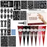 DIY hand & body henna tattoo gift set, Henna Designs, with multi-hue natural henna cones and 200+ recyclable hollow stencils, works for nail decoration and full body temporary tattoos, gift for weddings, festivals and party painting