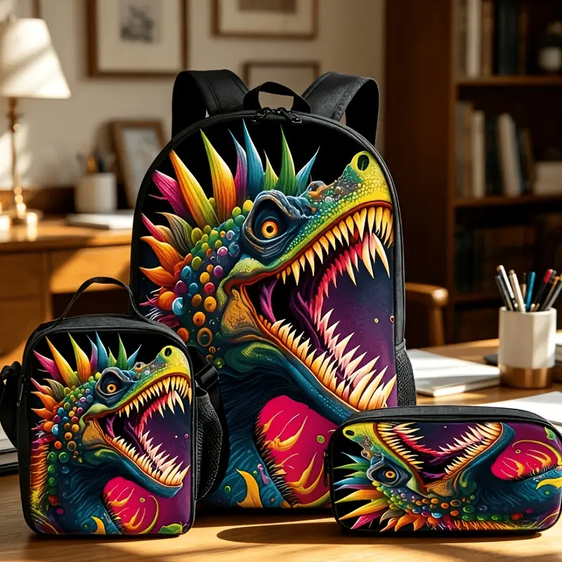 3-Piece Carry-all Backpacks Set, Unisex Cyberpunk Annoyed Alien Graphic, Lightweight High-Capacity for Holiday & Everyday Carry