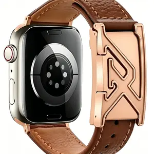 Genuine Leather Watch Strap with Rose X Clasp, Fits Apple Samsung Huawei Smartwatches, Elegant Replacement Band, Wearable Chic Wristband