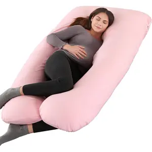 Pregnancy Pillow, 57 Inch U Shaped Maternity Full Body Pillow for Sleeping, Support for Women with Hip, Leg, Back Pain, Washable Jersey Cover, Gift for Pregnant Women (Pink)